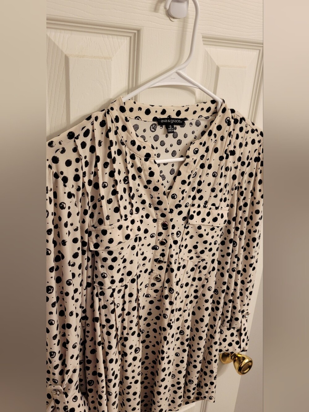 Ava Grace Blouse, Sz S, Cream With Black
